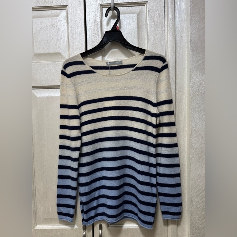 In Cashmere Size M White/Navy dip-dye effect Cashmere Sweater Crew Neck Pullover